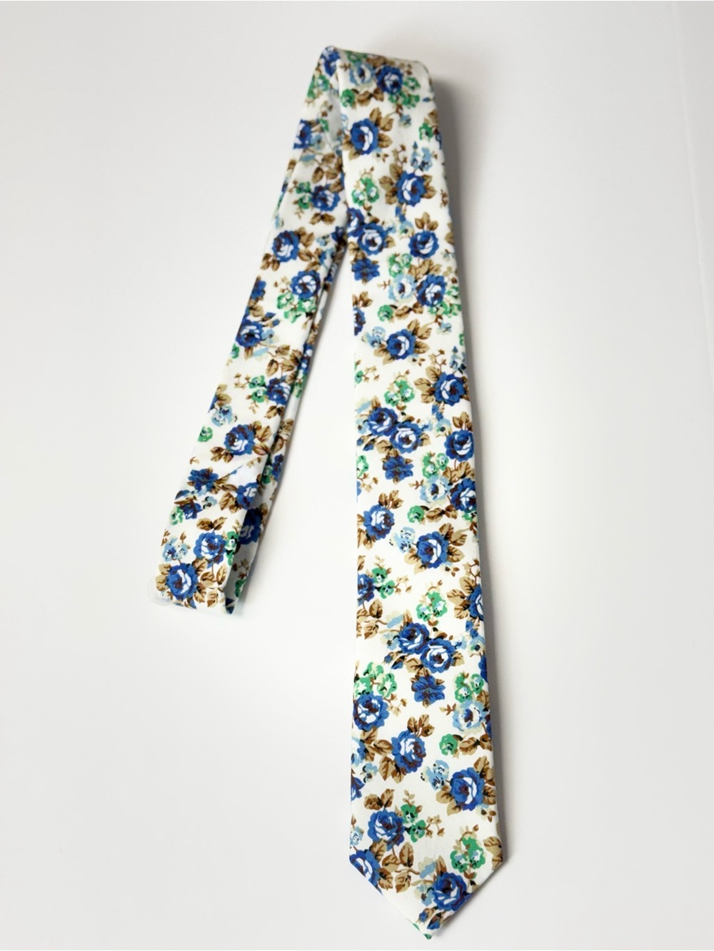 Haggar White Blue Floral Cotton Necktie Mens One Size